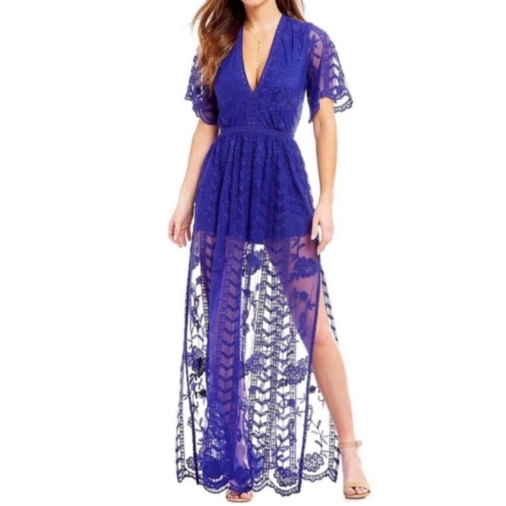 Gianni Bini bohemian lace overlay maxi romper
